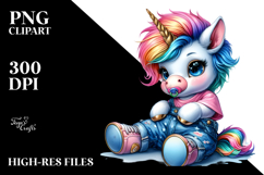 Watercolor Vibrant Drawing of a Cute Baby Unicorn Sitting, Product Image 2