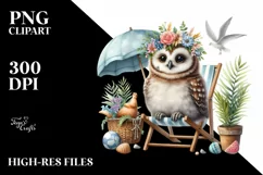 Young Owl on Beach Chair | Watercolor Clipart Product Image 3