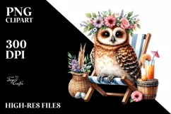 Young Owl on Beach Chair | Watercolor Clipart Product Image 1