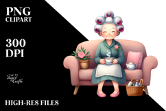 Watercolor Old Lady Sitting on Sofa | Sublimation Clipart Product Image 2