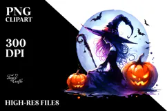 Vibrant Witch for Halloween with Pumpkin PNG Product Image 2