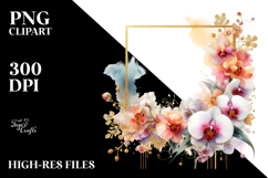 Abstract Vibrant Watercolor Frame Gold Foil Clipart Product Image 2