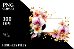 Abstract Vibrant Watercolor Frame Gold Foil Clipart Product Image 2