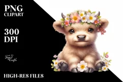 Cute Baby Highland Cow Smiling Primrose Wreath | Sublimation Product Image 3