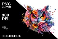 Vibrant 3D Owl with Flowers Clipart Product Image 1