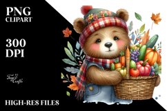 Colorful Baby Bear with Vegetable Basket Clipart Product Image 3