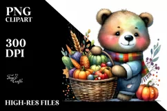 Colorful Baby Bear with Vegetable Basket Clipart Product Image 1