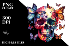 Colorful Skull, Butterfly Silhouettes PNG Product Image 2