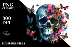 Colorful Skull, Butterfly Silhouettes PNG Product Image 2