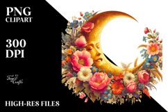 Vintage Postcard with Half Moon and Flowers, Transparent PNG Product Image 2