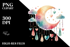Smiling Boho Moon Watercolor PNG Product Image 2
