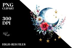 Vibrant Watercolor Boho Moon Flowers Product Image 3