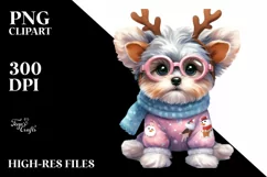 Winter Yorkipoo with Reindeer Horns PNG Product Image 3