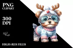 Winter Yorkipoo with Reindeer Horns PNG Product Image 3