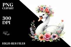 Cartoon-Style Swan with Vibrant Floral Crown Design Product Image 1