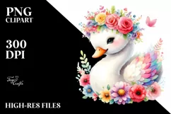 Illustration of Swan Adorned with Vibrant Flower Crown Product Image 1