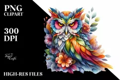 Vibrant Owl with Plant Leaves, PNG Product Image 3