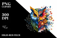 Vibrant Owl with Plant Leaves, PNG Product Image 3
