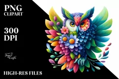 Vibrant Owl with Plant Leaves, PNG Product Image 3