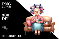 Watercolor Old Lady Sitting on Couch | Sublimation Clipart Product Image 2