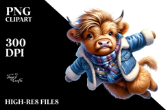Watercolor Vibrant Drawing of a Cute Baby Highlandcow Product Image 2