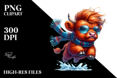 Watercolor Vibrant Drawing of a Cute Baby Highlandcow Product Image 2