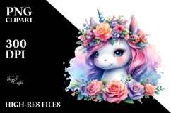 Floral Wreath Baby Unicorn PNG Product Image 2