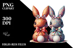 Colorful Vintage Sitting Bunnies PNG Product Image 2