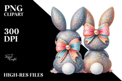 Colorful Vintage Sitting Bunnies PNG Product Image 2