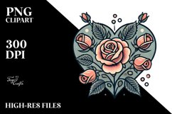 Simple Retro Heart Roses PNG Product Image 2