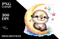 Colorful Sea Otter | Moon Stars | Clipart Product Image 1