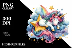 Colorful Unicorn Napping on Star | Clipart Product Image 3
