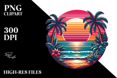 Retro Tropical Beach Sunset, Tshirt Style, PNG Product Image 2
