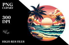 Retro Tropical Beach Sunset, Tshirt Style, PNG Product Image 2