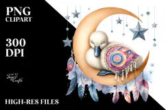 Boho Baby Swan Sleeping on the Moon | Clipart Product Image 2