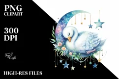 Boho Baby Swan Sleeping on the Moon | Clipart Product Image 4