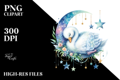 Boho Baby Swan Sleeping on the Moon | Clipart Product Image 2