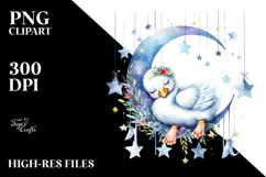 Boho Baby Swan Sleeping on the Moon | Clipart Product Image 2