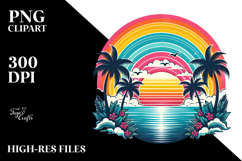 Retro Tropical Rainbow Sunset, Tshirt Style, PNG Product Image 2
