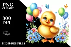 Vibrant Baby Duck Illustration with Blue Flowers Product Image 1