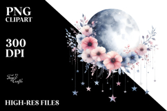 Vibrant Moon and Stars with Flowers, Transparent PNG Product Image 2