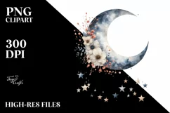 Half Moon with Hanging Stars and Flowers, Transparent PNG Product Image 1