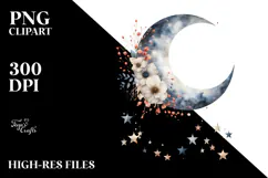 Half Moon with Hanging Stars and Flowers, Transparent PNG Product Image 2