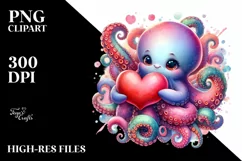 Baby Octopus Holding Heart PNG Product Image 2