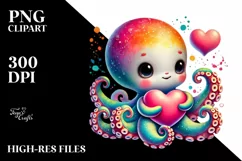 Baby Octopus Holding Heart PNG Product Image 2