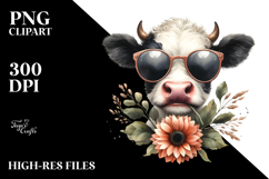 Graceful Cow with Sunglasses, Transparent PNG Product Image 2