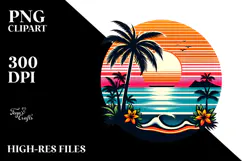 Retro Tropical Island Sunset, PNG Design Product Image 2
