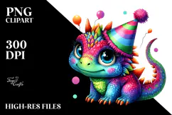 Adorable Baby Dinosaur with Party Hat, PNG Product Image 2