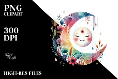 Simple Boho Smiling Moon with Stars, PNG Product Image 2