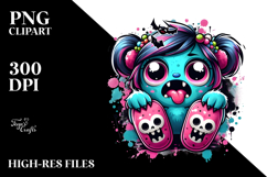 Funny Ghoul Girl with Monster Slippers PNG Product Image 2